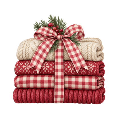 Red gingham watercolor Christmas DTF transfer design XMAS1487-14. Physical textile transfer only.