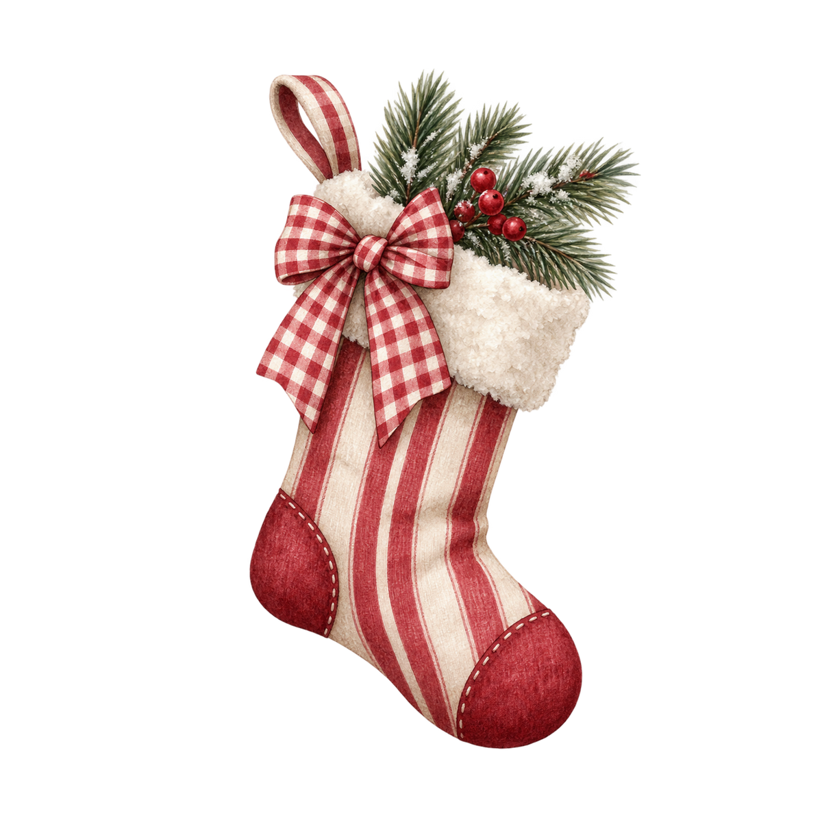 Red gingham watercolor Christmas DTF transfer design XMAS1487-15. Physical textile transfer only.