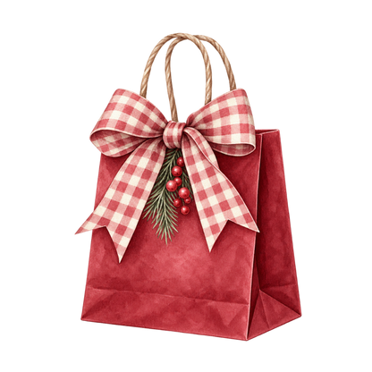 Red gingham watercolor Christmas DTF transfer design XMAS1487-17. Physical textile transfer only.