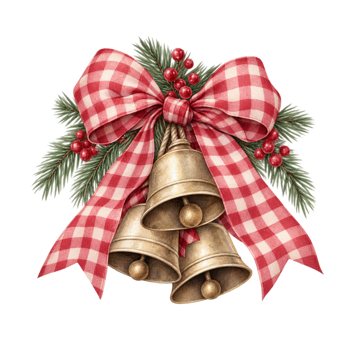 Red gingham watercolor Christmas DTF transfer design XMAS1487-18. Physical textile transfer only.