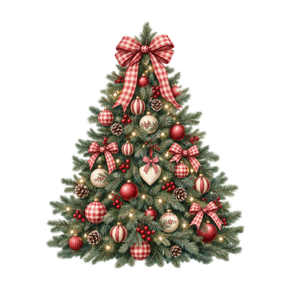 Red gingham watercolor Christmas DTF transfer design XMAS1487-19. Physical textile transfer only.