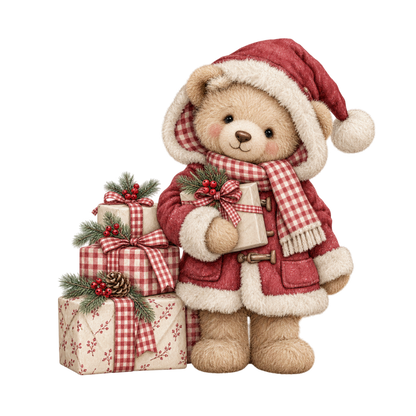 Red gingham watercolor Christmas DTF transfer design XMAS1487-2. Physical textile transfer only.