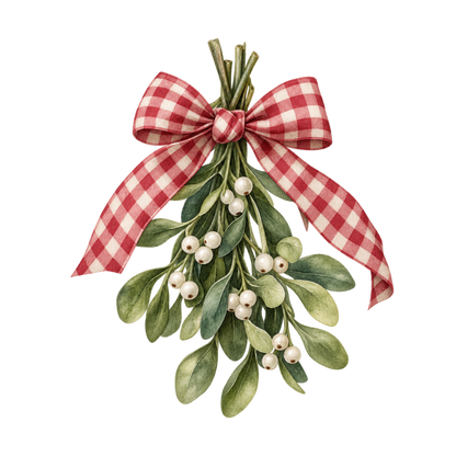 Red gingham watercolor Christmas DTF transfer design XMAS1487-21. Physical textile transfer only.