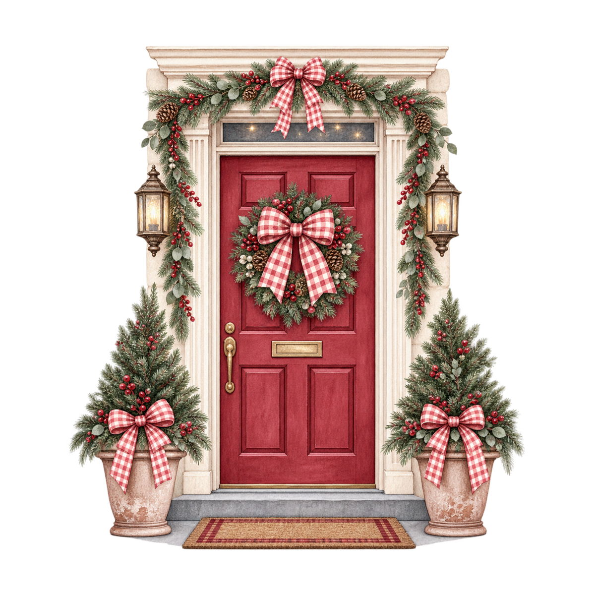 Red gingham watercolor Christmas DTF transfer design XMAS1487-22. Physical textile transfer only.
