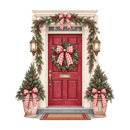 Red gingham watercolor Christmas DTF transfer design XMAS1487-22. Physical textile transfer only.
