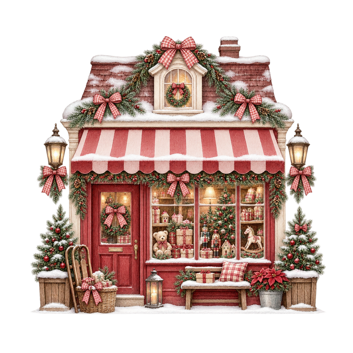 Red gingham watercolor Christmas DTF transfer design XMAS1487-23. Physical textile transfer only.