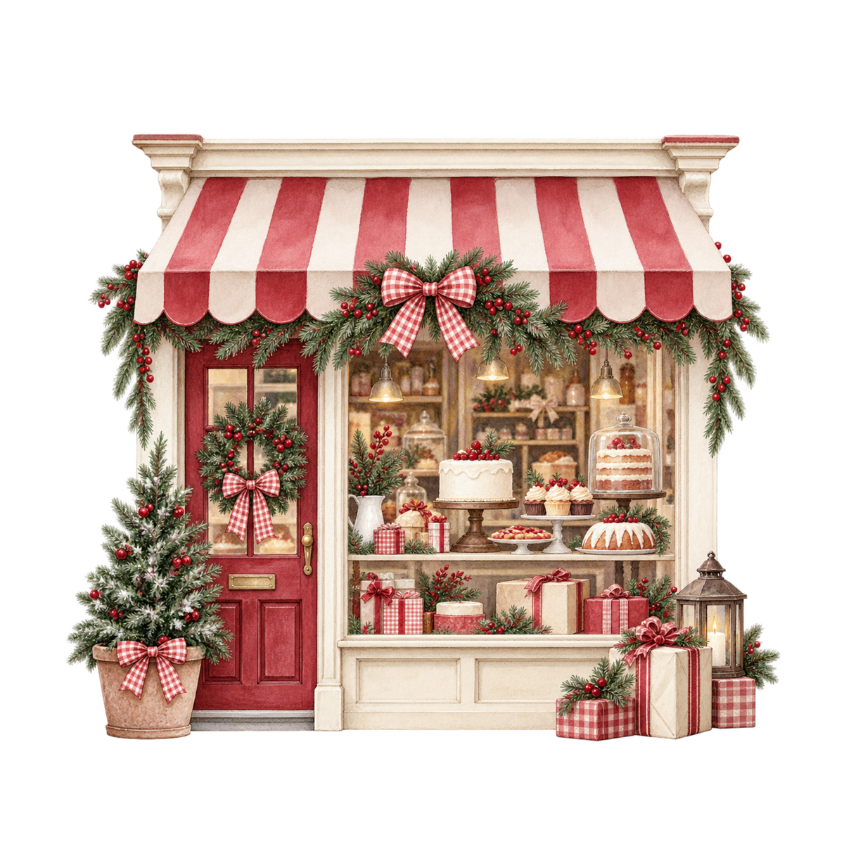 Red gingham watercolor Christmas DTF transfer design XMAS1487-24. Physical textile transfer only.