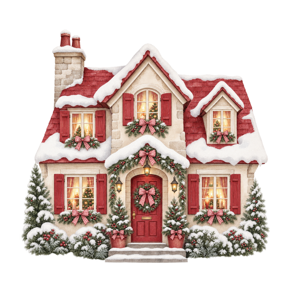 Red gingham watercolor Christmas DTF transfer design XMAS1487-25. Physical textile transfer only.