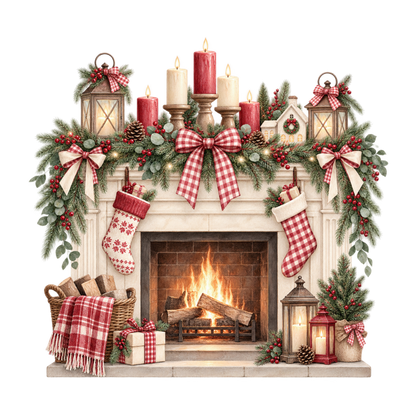 Red gingham watercolor Christmas DTF transfer design XMAS1487-26. Physical textile transfer only.