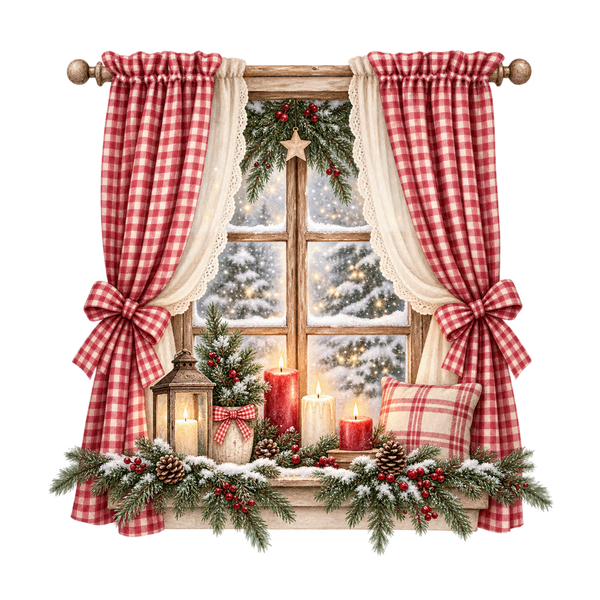 Red gingham watercolor Christmas DTF transfer design XMAS1487-27. Physical textile transfer only.