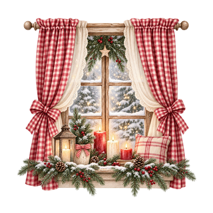 Red gingham watercolor Christmas DTF transfer design XMAS1487-27. Physical textile transfer only.