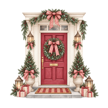 Red gingham watercolor Christmas DTF transfer design XMAS1487-28. Physical textile transfer only.