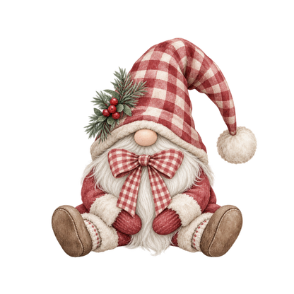 Red gingham watercolor Christmas DTF transfer design XMAS1487-29. Physical textile transfer only.