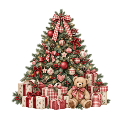 Red gingham watercolor Christmas DTF transfer design XMAS1487-3. Physical textile transfer only.
