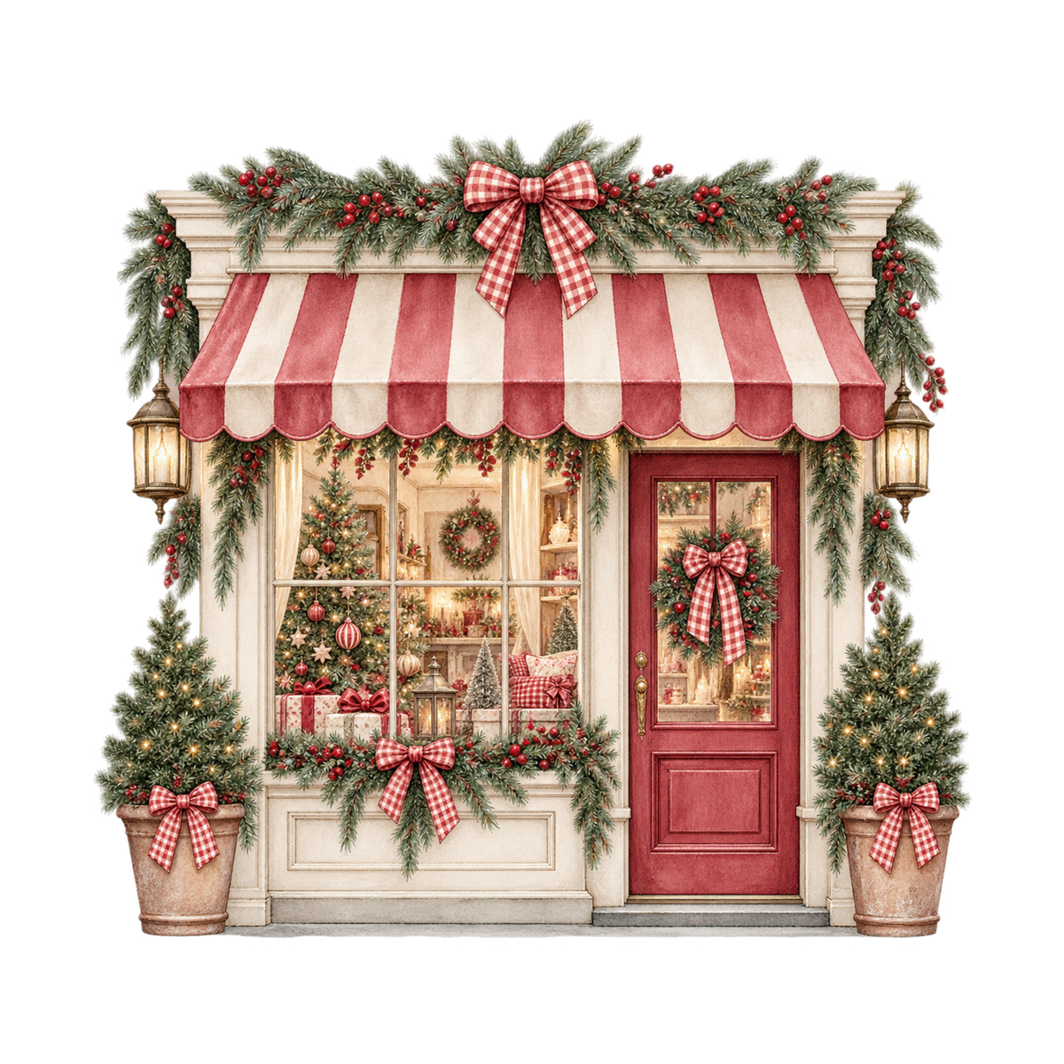 Red gingham watercolor Christmas DTF transfer design XMAS1487-31. Physical textile transfer only.