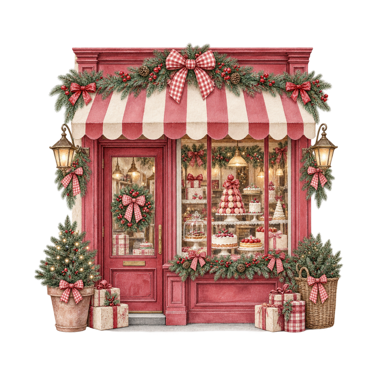 Red gingham watercolor Christmas DTF transfer design XMAS1487-32. Physical textile transfer only.