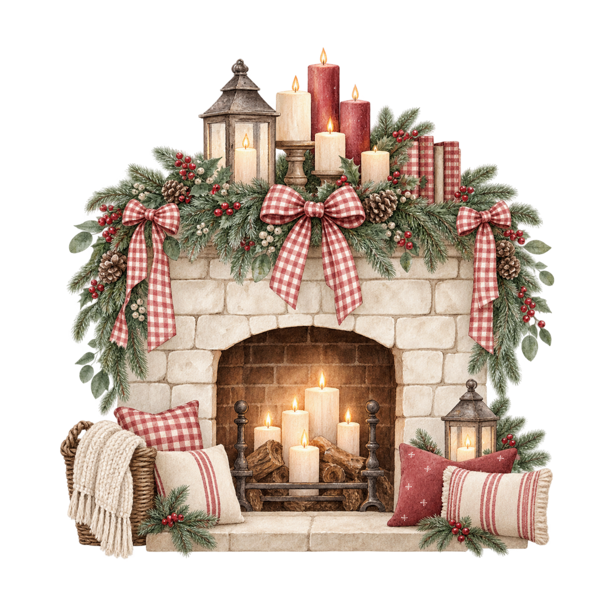 Red gingham watercolor Christmas DTF transfer design XMAS1487-34. Physical textile transfer only.