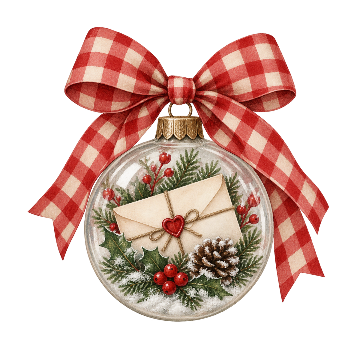 Red gingham watercolor Christmas DTF transfer design XMAS1487-35. Physical textile transfer only.