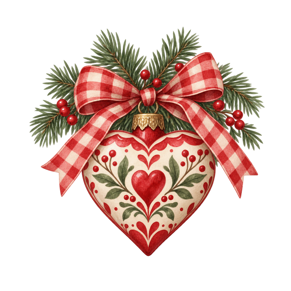 Red gingham watercolor Christmas DTF transfer design XMAS1487-37. Physical textile transfer only.