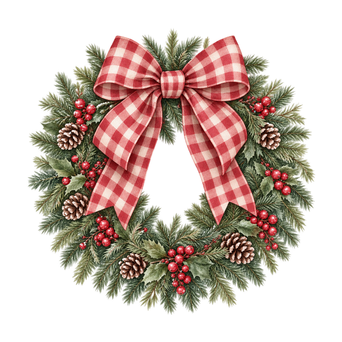 Red gingham watercolor Christmas DTF transfer design XMAS1487-42. Physical textile transfer only.