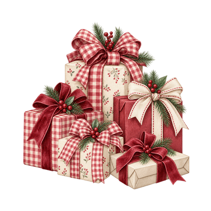 Red gingham watercolor Christmas DTF transfer design XMAS1487-45. Physical textile transfer only.