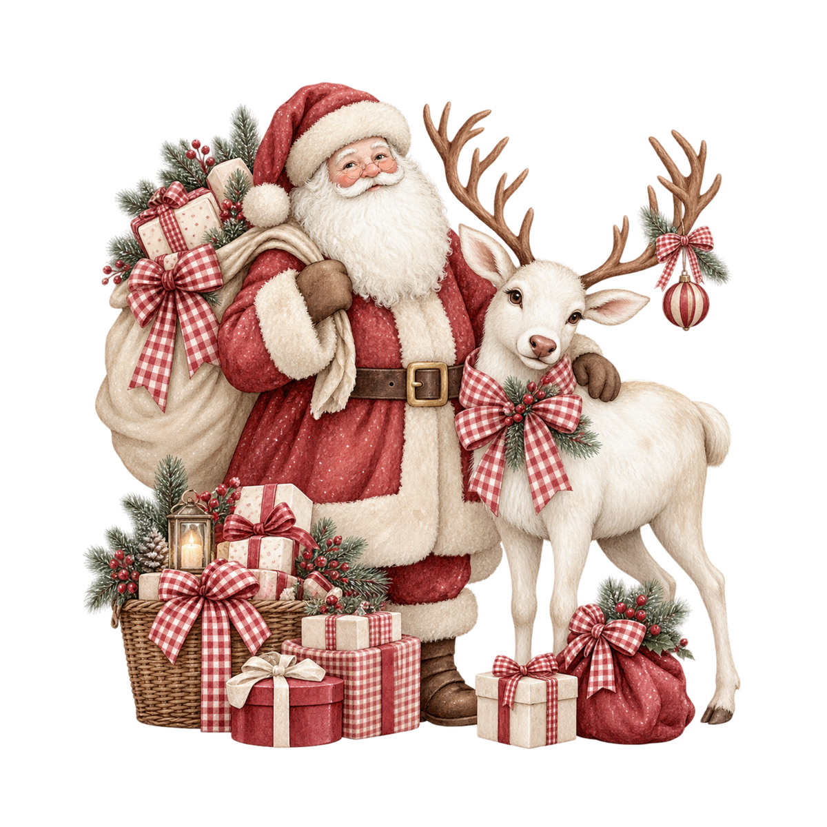 Red gingham watercolor Christmas DTF transfer design XMAS1487-46. Physical textile transfer only.