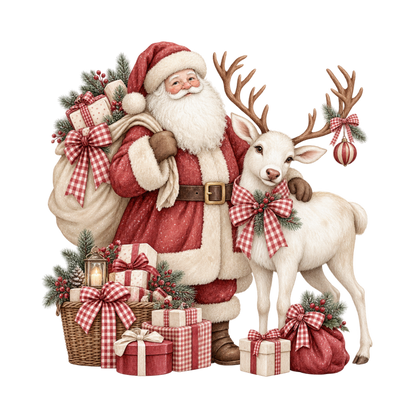 Red gingham watercolor Christmas DTF transfer design XMAS1487-46. Physical textile transfer only.