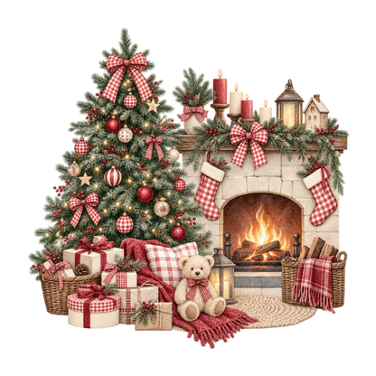 Red gingham watercolor Christmas DTF transfer design XMAS1487-48. Physical textile transfer only.