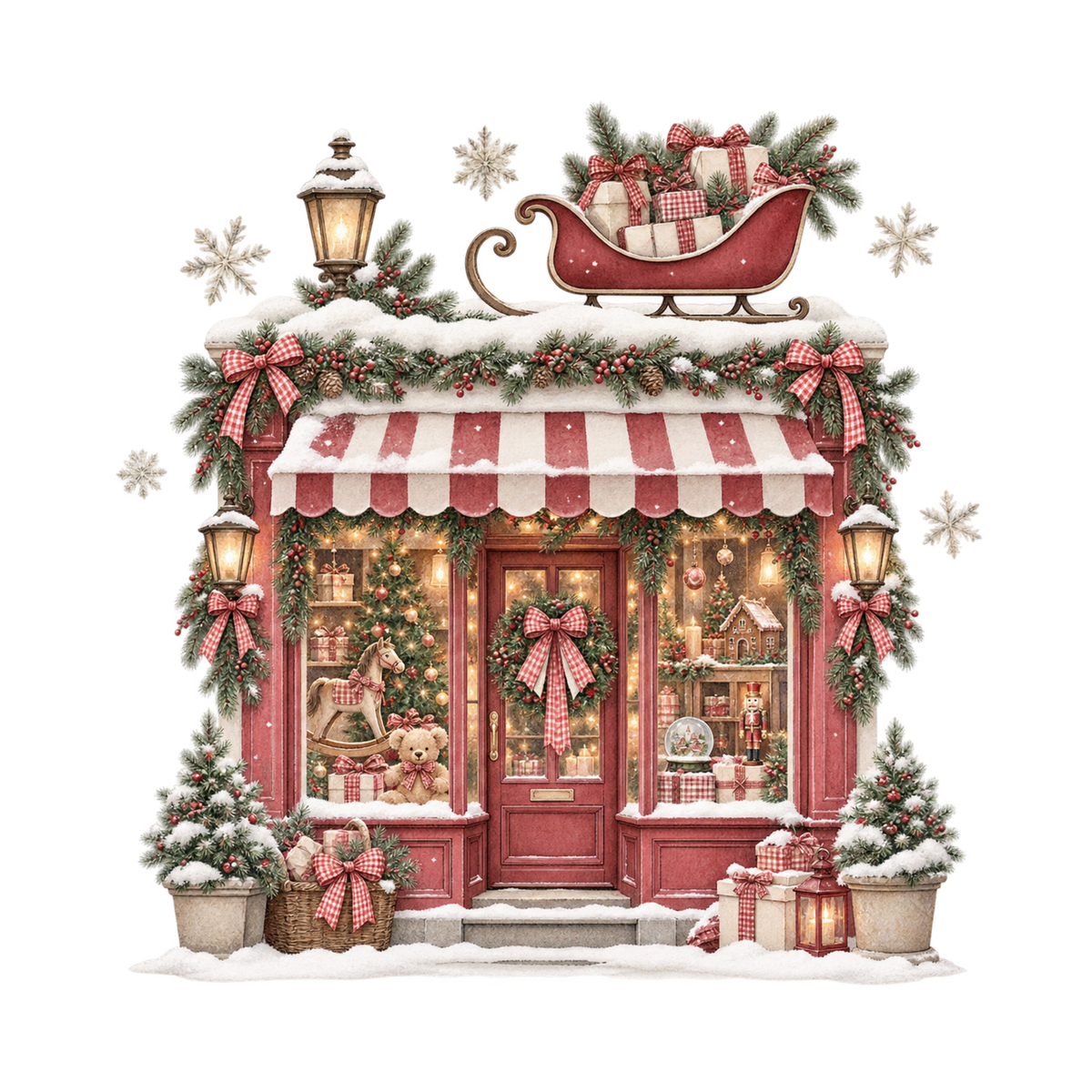 Red gingham watercolor Christmas DTF transfer design XMAS1487-49. Physical textile transfer only.