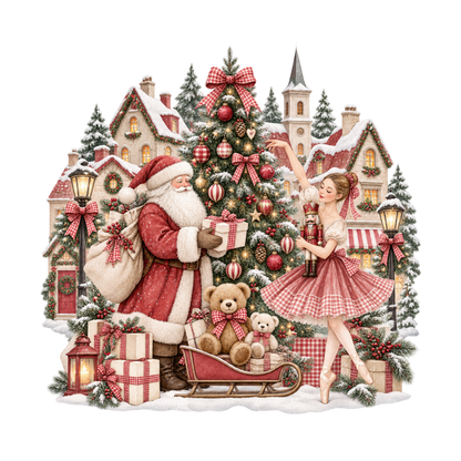 Red gingham watercolor Christmas DTF transfer design XMAS1487-50. Physical textile transfer only.