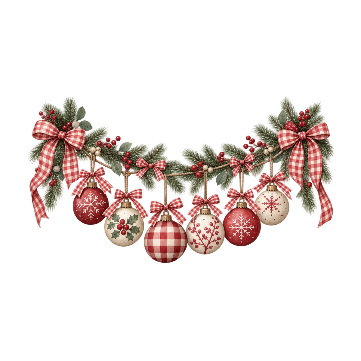 Red gingham watercolor Christmas DTF transfer design XMAS1487-6. Physical textile transfer only.