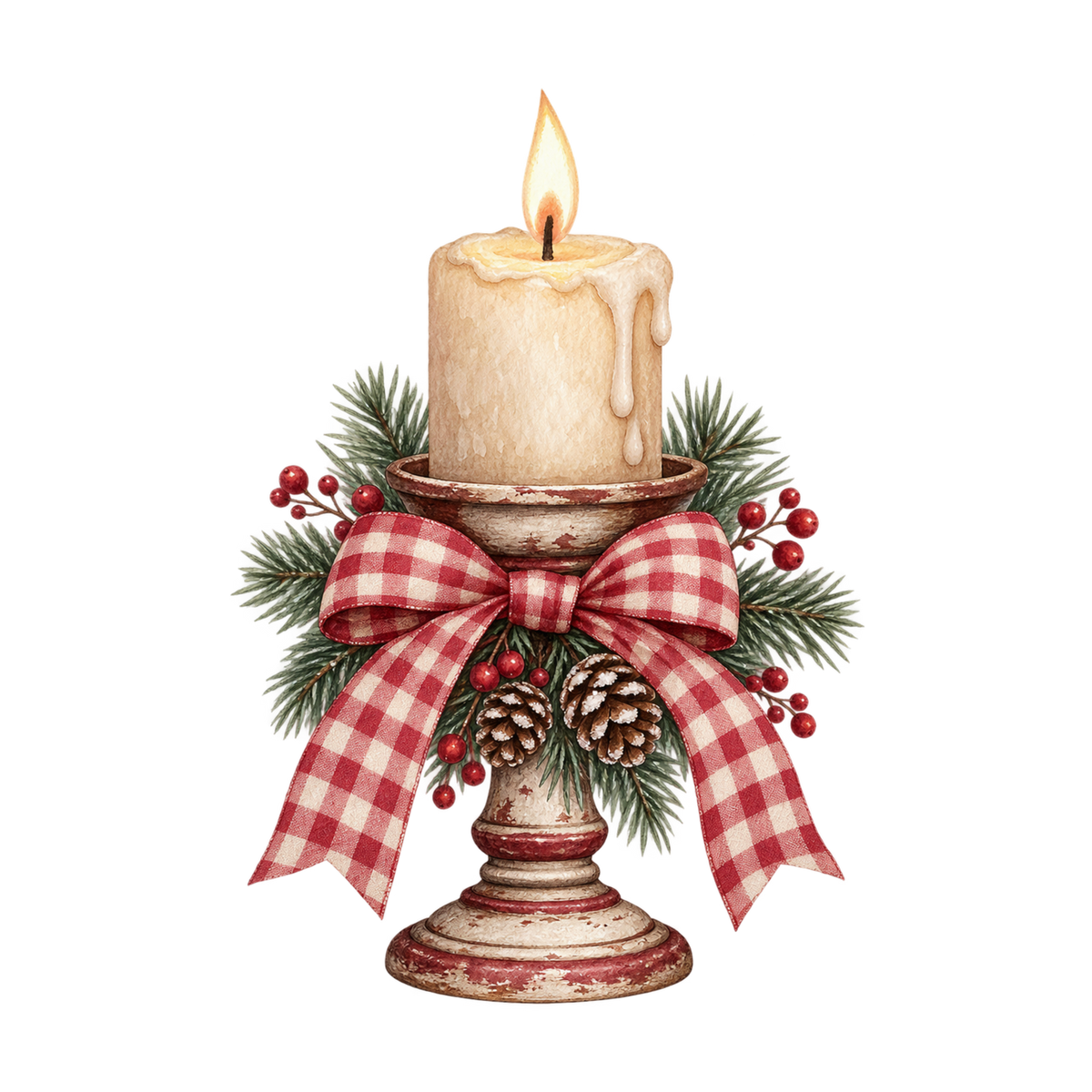 Red gingham watercolor Christmas DTF transfer design XMAS1487-7. Physical textile transfer only.