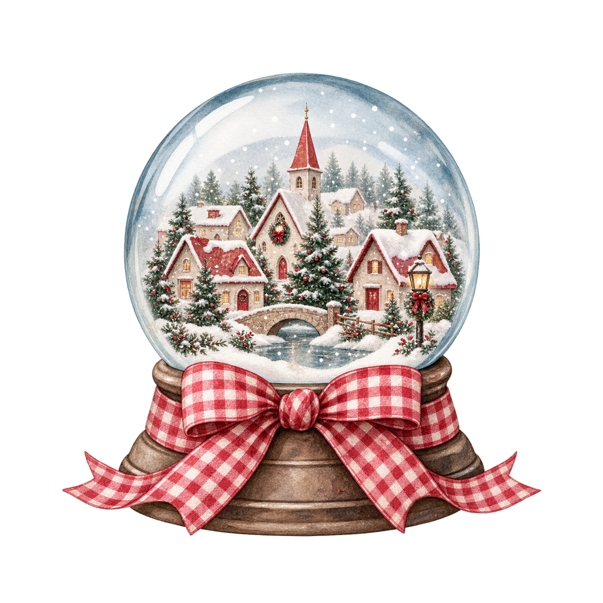 Red gingham watercolor Christmas DTF transfer design XMAS1487-8. Physical textile transfer only.