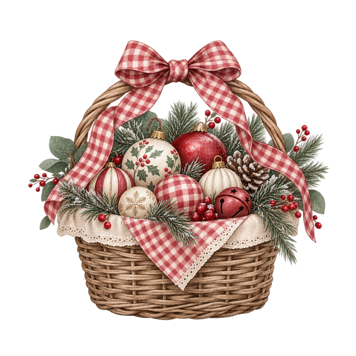 Red gingham watercolor Christmas DTF transfer design XMAS1487-9. Physical textile transfer only.
