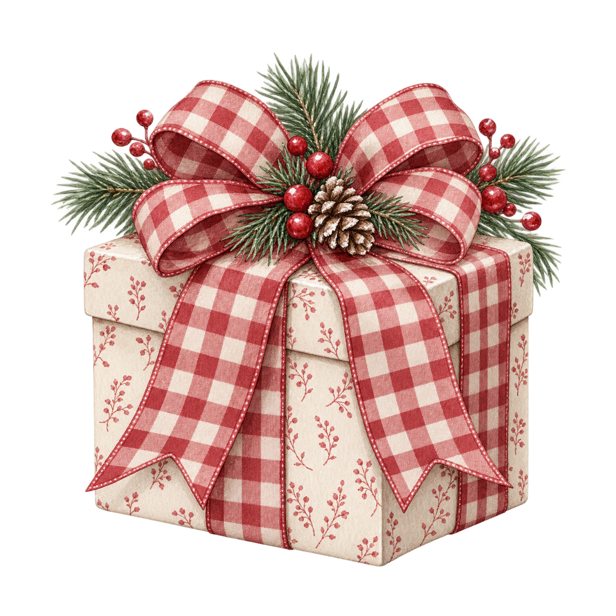 Red gingham Christmas watercolor DTF transfer, pattern XMAS1488-10