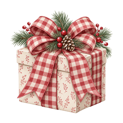 Red gingham Christmas watercolor DTF transfer, pattern XMAS1488-10