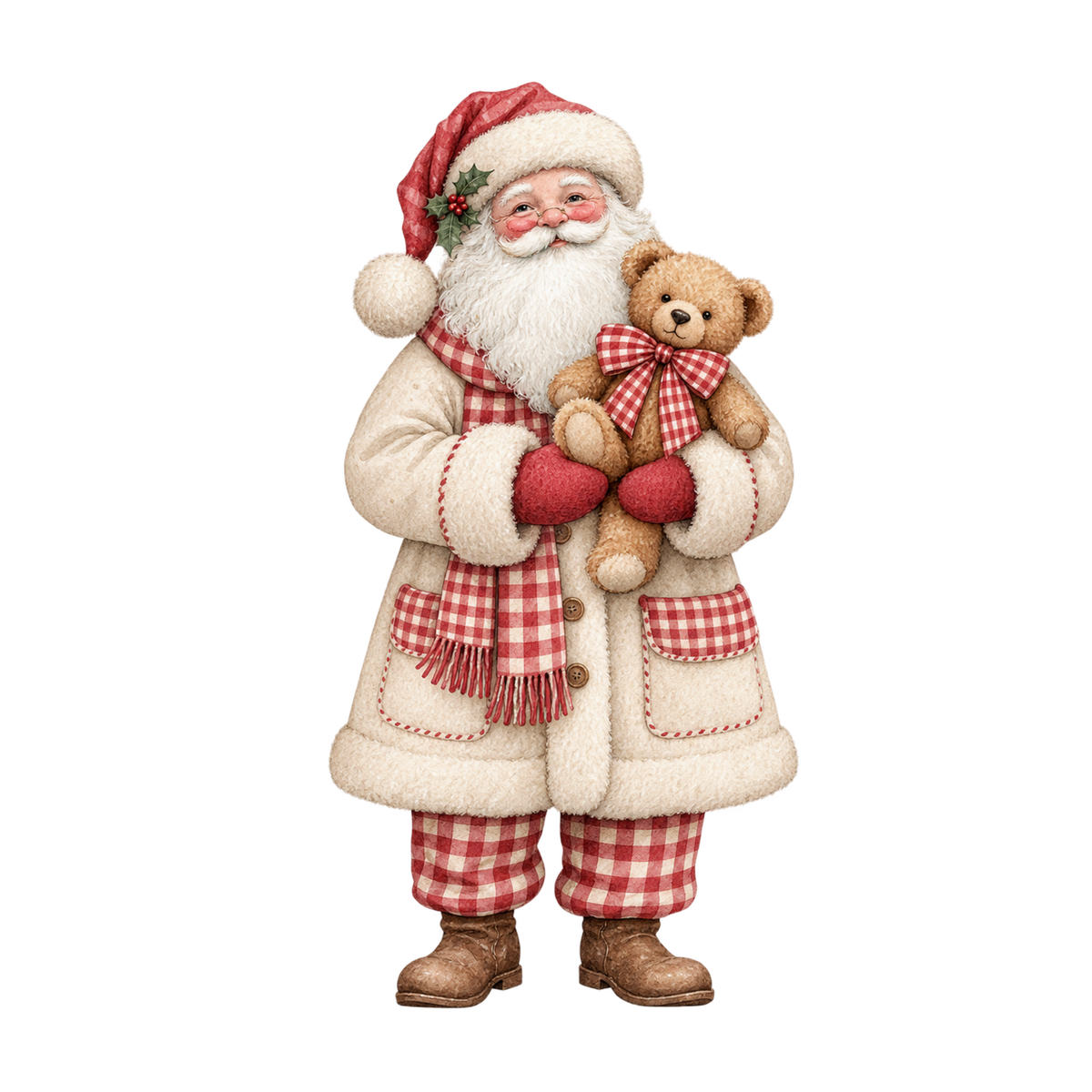 Red gingham Christmas watercolor DTF transfer, pattern XMAS1488-12