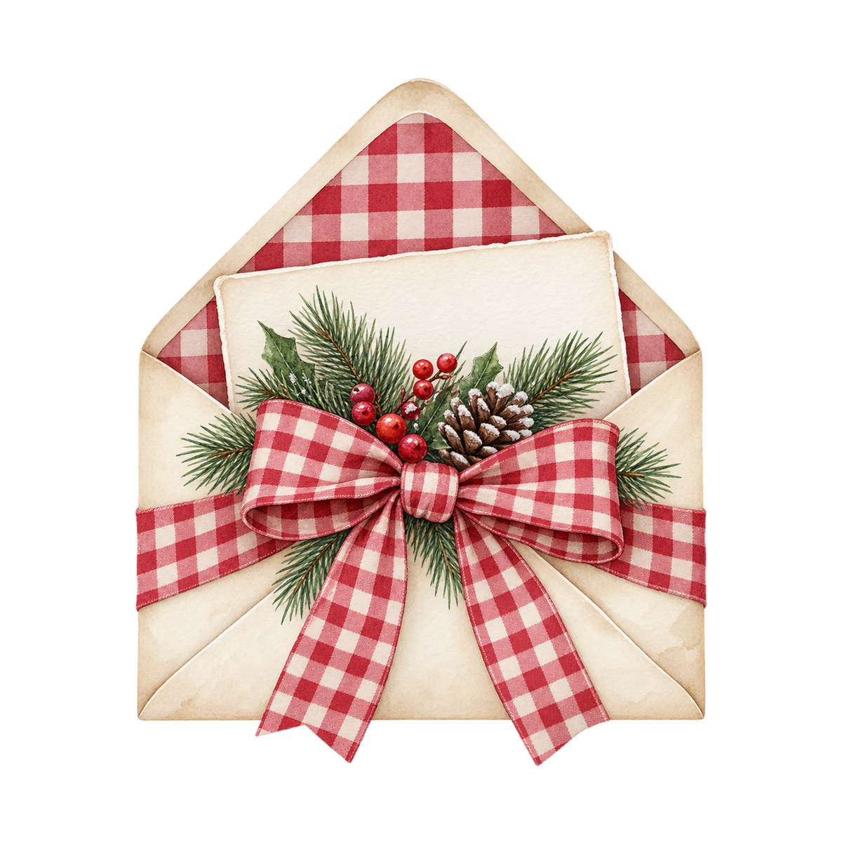 Red gingham Christmas watercolor DTF transfer, pattern XMAS1488-15