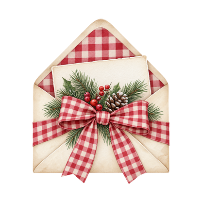 Red gingham Christmas watercolor DTF transfer, pattern XMAS1488-15