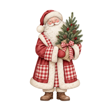 Red gingham Christmas watercolor DTF transfer, pattern XMAS1488-19