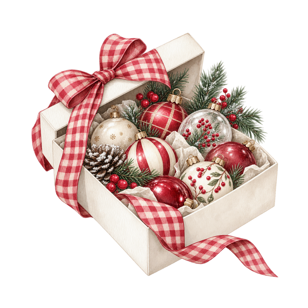 Red gingham Christmas watercolor DTF transfer, pattern XMAS1488-23