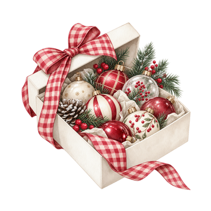 Red gingham Christmas watercolor DTF transfer, pattern XMAS1488-23