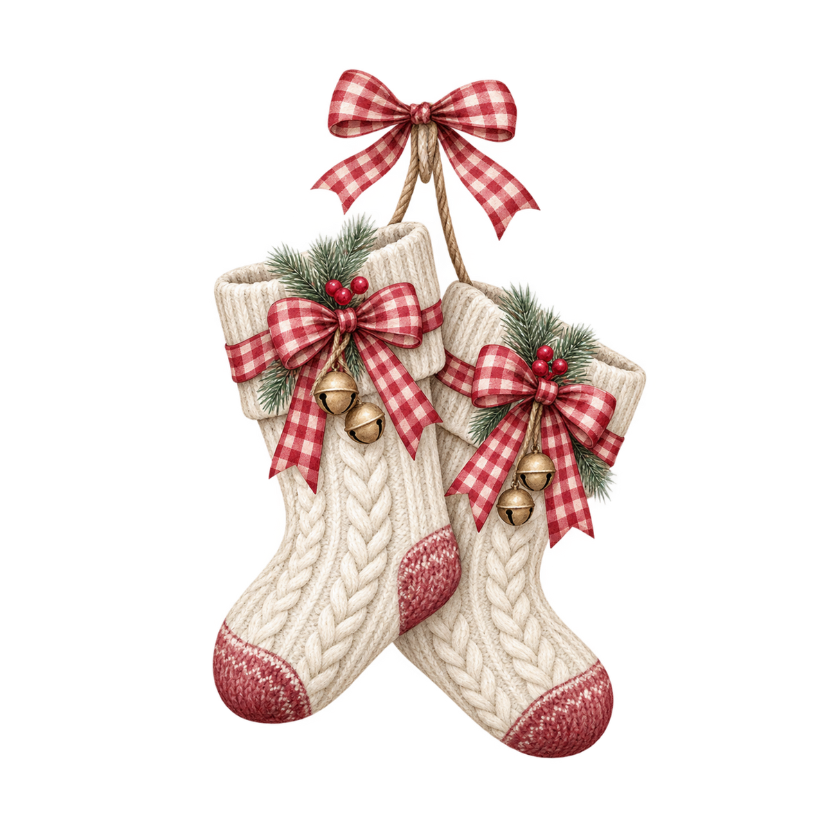 Red gingham Christmas watercolor DTF transfer, pattern XMAS1488-25