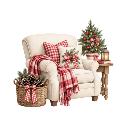 Red gingham Christmas watercolor DTF transfer, pattern XMAS1488-26