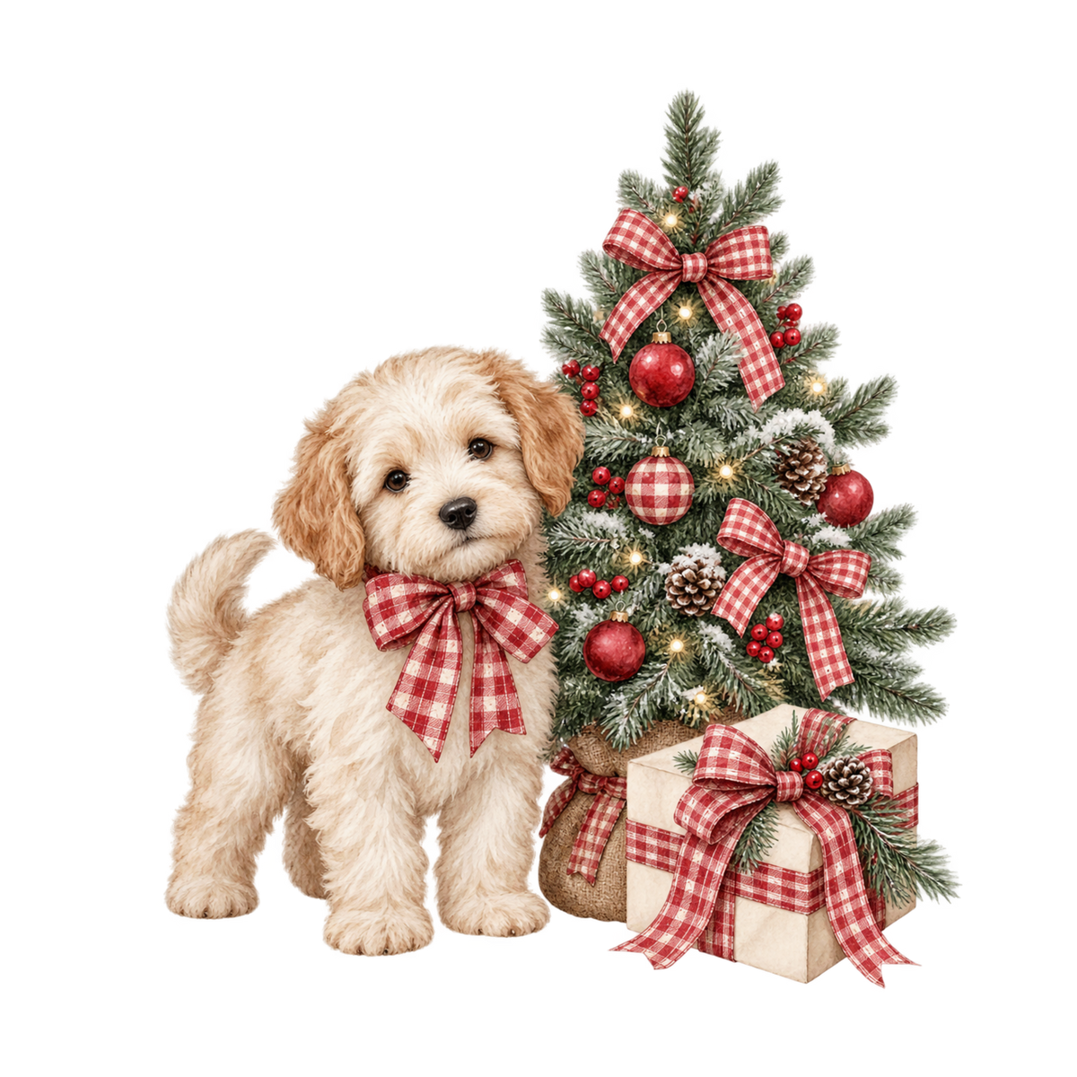 Red gingham Christmas watercolor DTF transfer, pattern XMAS1488-3