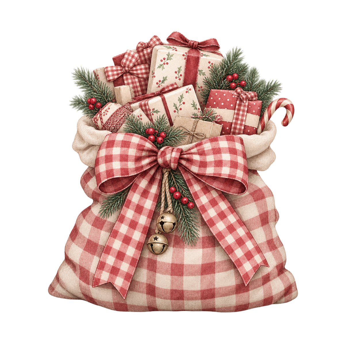 Red gingham Christmas watercolor DTF transfer, pattern XMAS1488-30