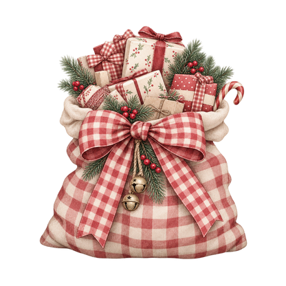Red gingham Christmas watercolor DTF transfer, pattern XMAS1488-30