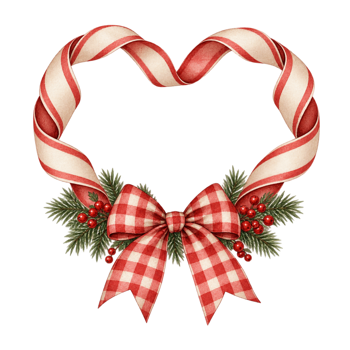Red gingham Christmas watercolor DTF transfer, pattern XMAS1488-32