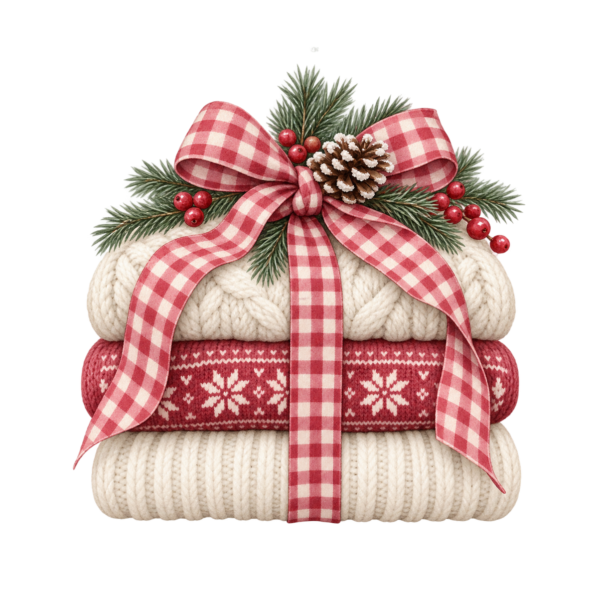 Red gingham Christmas watercolor DTF transfer, pattern XMAS1488-41
