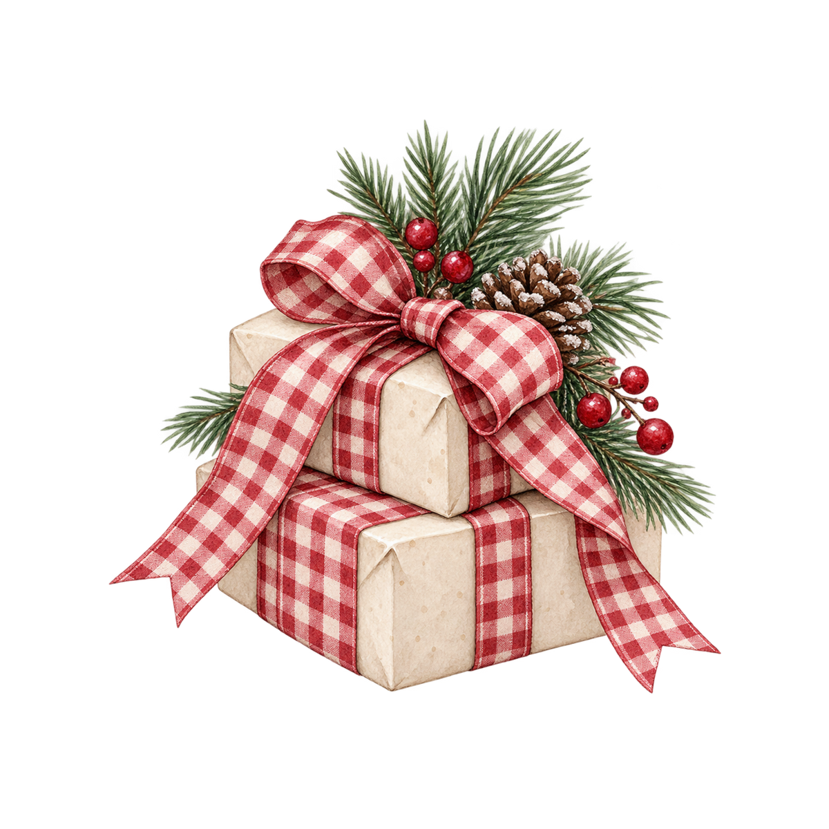 Red gingham Christmas watercolor DTF transfer, pattern XMAS1488-48